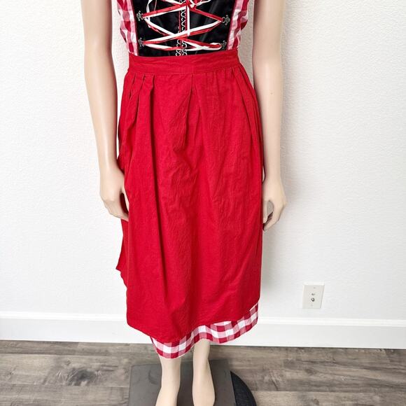 [Vintage] Red Gingham Dirndl Bavarian German Beer Girl Costume Dress Sz XL EU 46 - Picture 4 of 10
